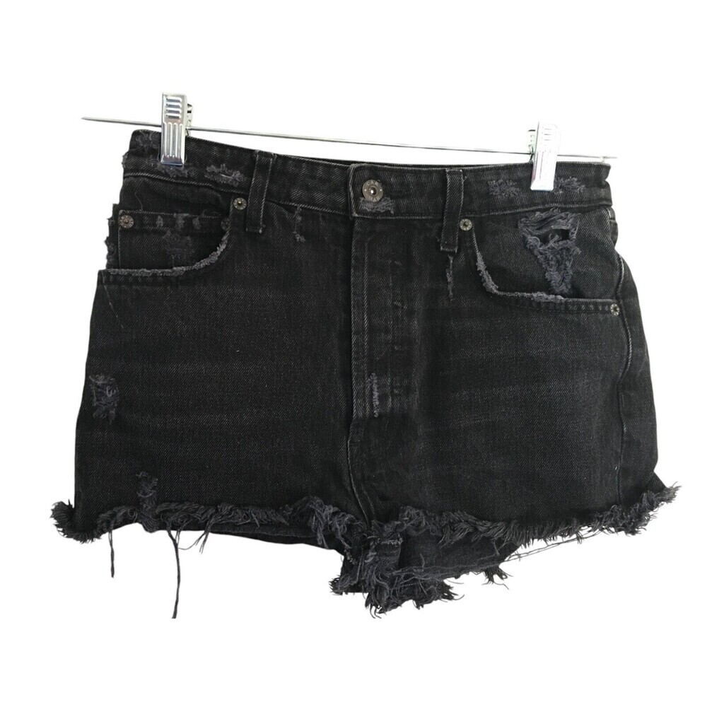 Carmar Short Shorts Women's Size 26 Black Cotton Rough Hem Distressed